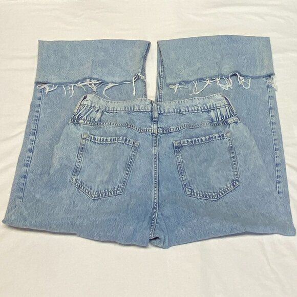 Forever 21 High Rise Gathered Yoke Stretch Faded Wide Baggy Raw Hem Jeans L Long - Picture 9 of 13